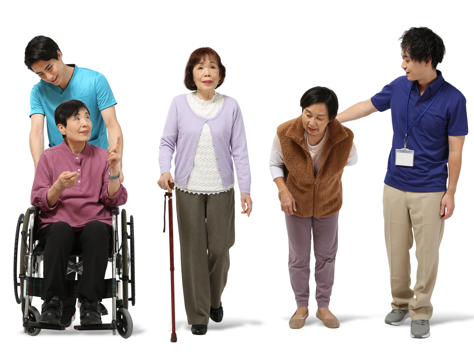 シニア介護人物素材-杖、車椅子